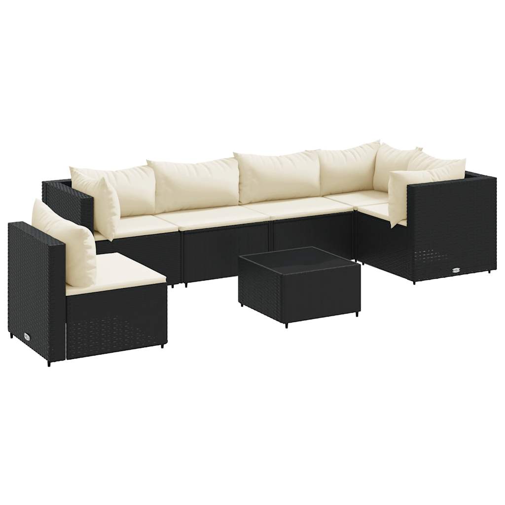 7-delige Loungeset met kussens poly rattan zwart is nu te koop bij PeponiXL, paradijselijk wonen!
