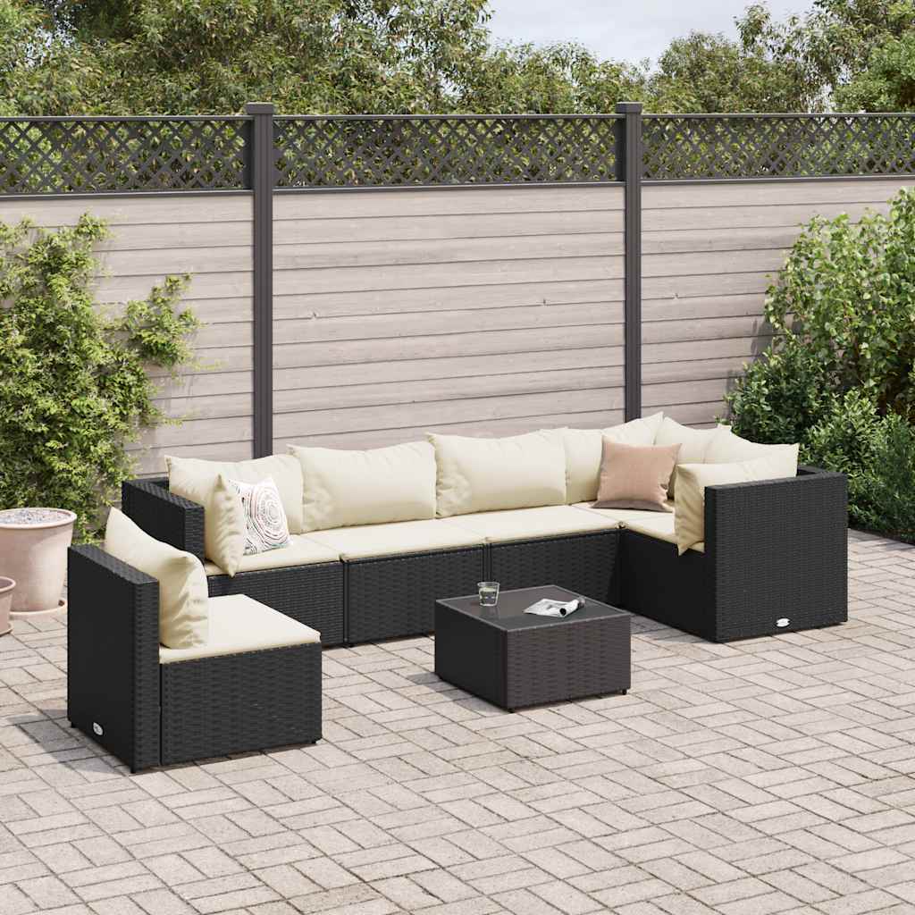 7-delige Loungeset met kussens poly rattan zwart is nu te koop bij PeponiXL, paradijselijk wonen!