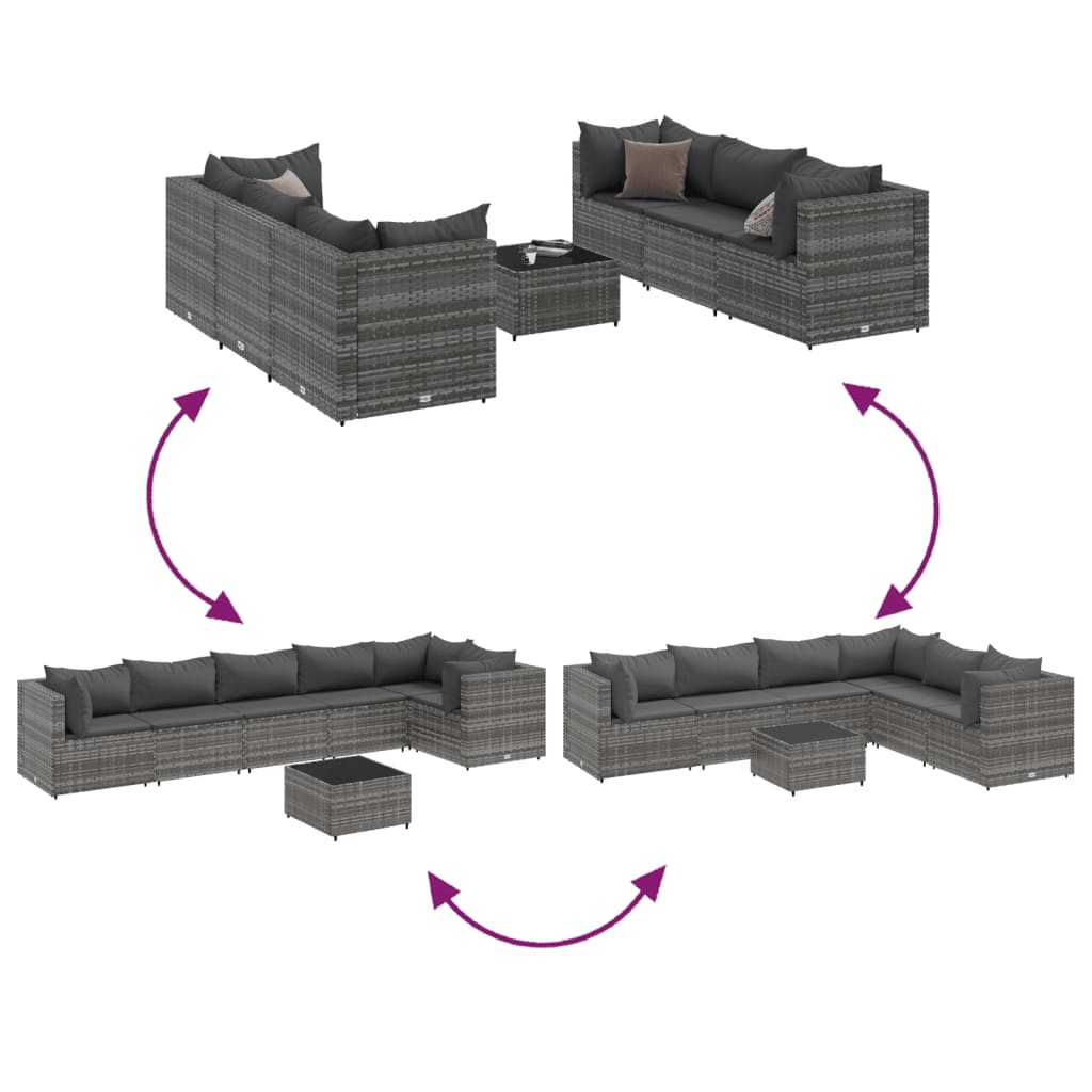 7-delige Loungeset met kussens poly rattan grijs is nu te koop bij PeponiXL, paradijselijk wonen!