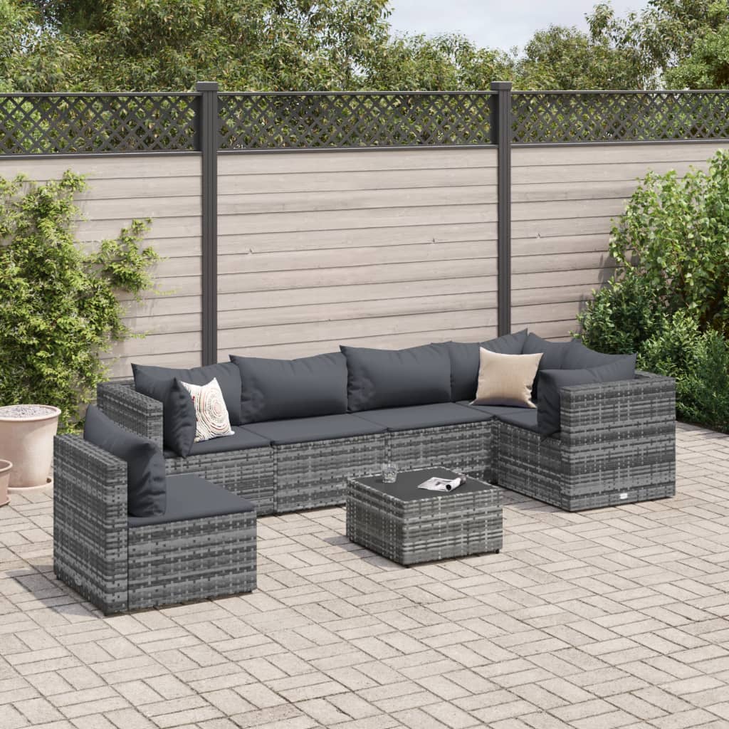 7-delige Loungeset met kussens poly rattan grijs is nu te koop bij PeponiXL, paradijselijk wonen!