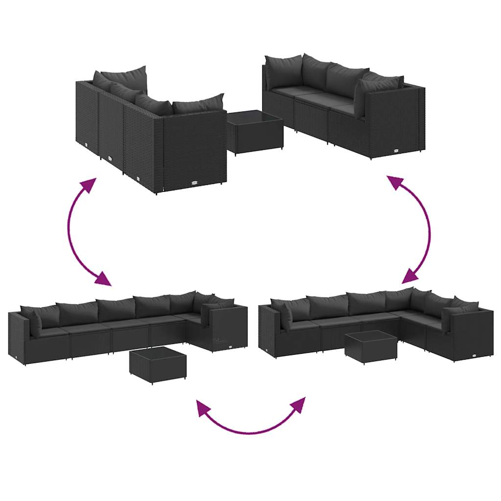 7-delige Loungeset met kussens poly rattan zwart is nu te koop bij PeponiXL, paradijselijk wonen!
