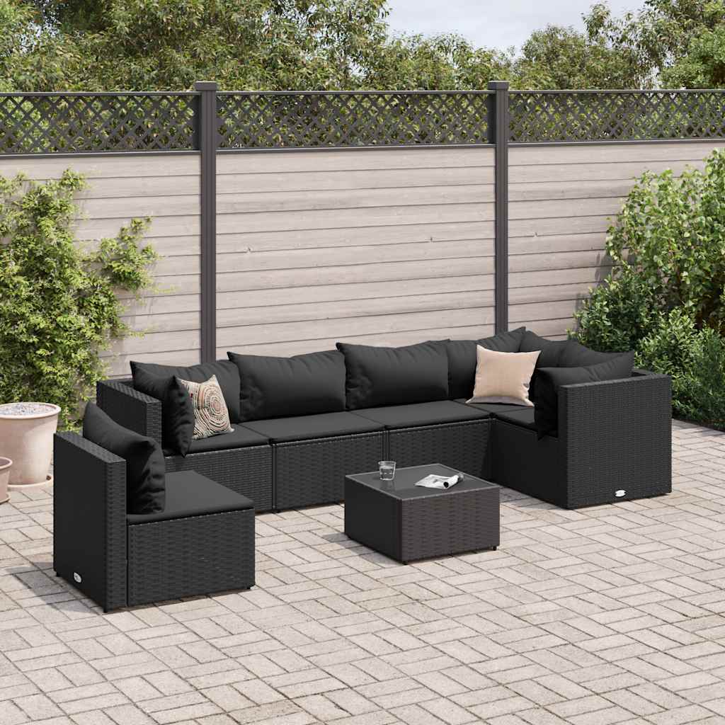 7-delige Loungeset met kussens poly rattan zwart is nu te koop bij PeponiXL, paradijselijk wonen!