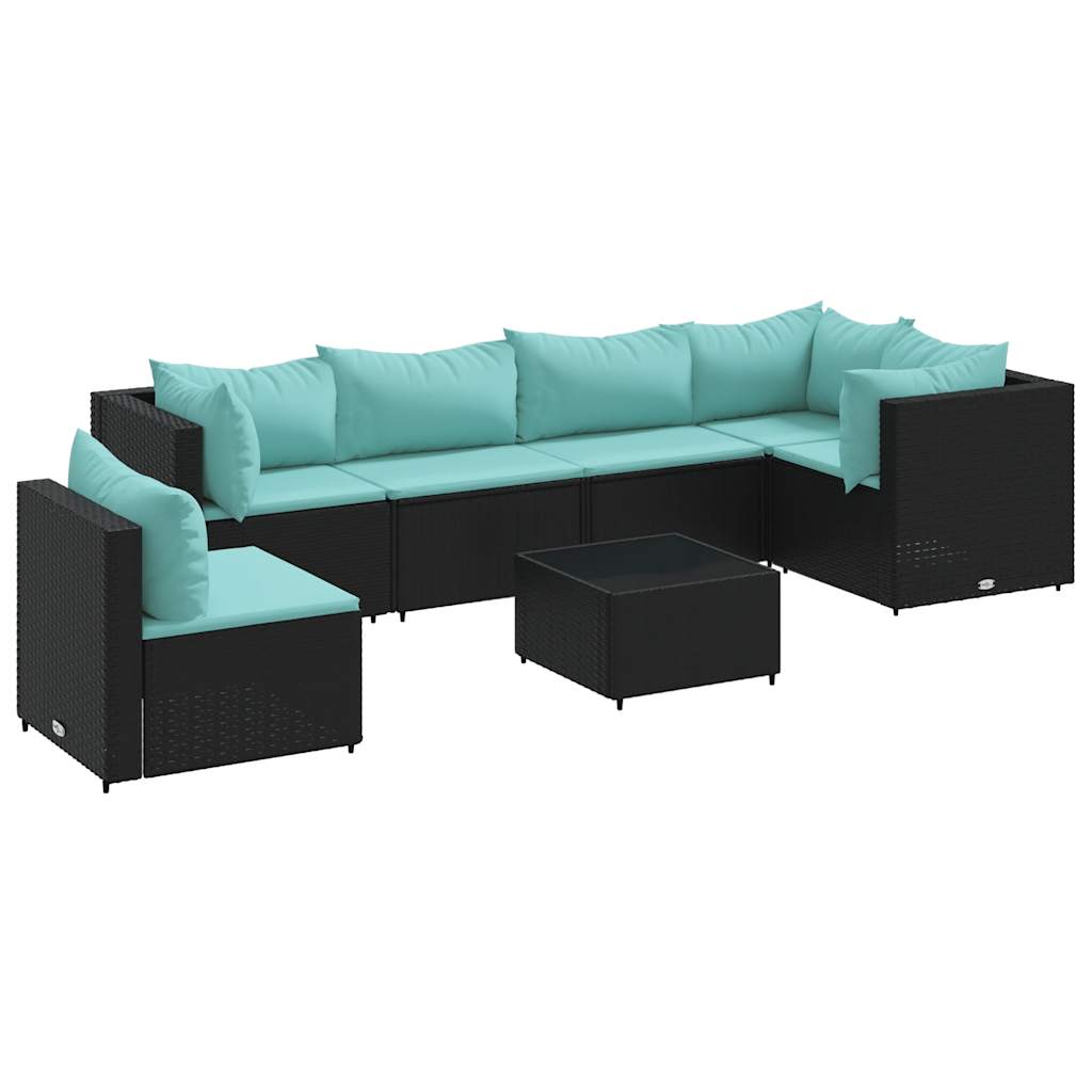 7-delige Loungeset met kussens poly rattan zwart is nu te koop bij PeponiXL, paradijselijk wonen!