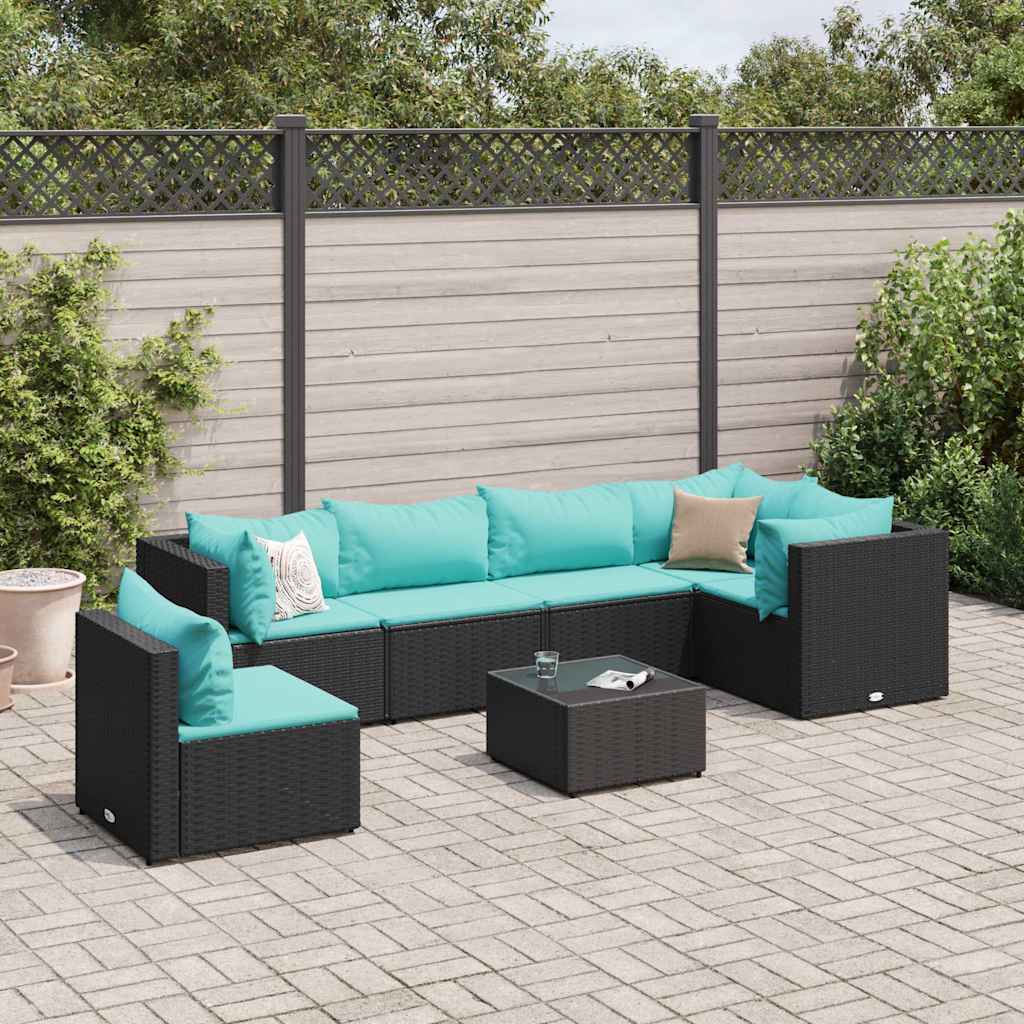 7-delige Loungeset met kussens poly rattan zwart is nu te koop bij PeponiXL, paradijselijk wonen!