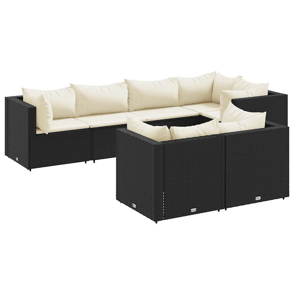 7-delige Loungeset met kussens poly rattan zwart is nu te koop bij PeponiXL, paradijselijk wonen!