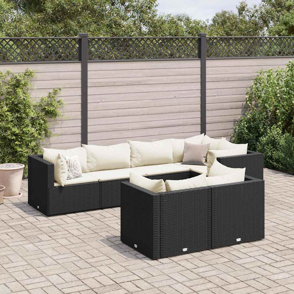 7-delige Loungeset met kussens poly rattan zwart is nu te koop bij PeponiXL, paradijselijk wonen!