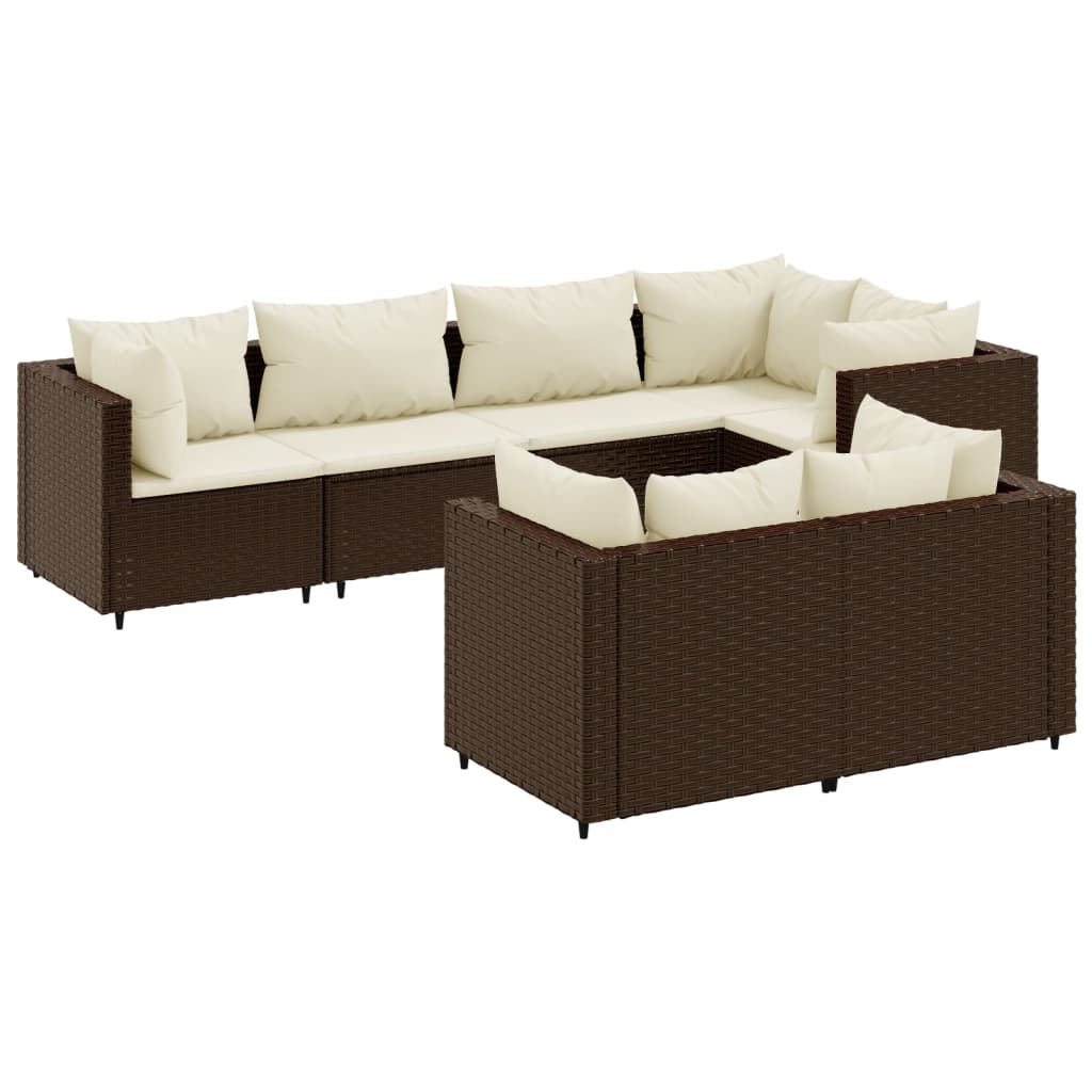 7-delige Loungeset met kussens poly rattan bruin is nu te koop bij PeponiXL, paradijselijk wonen!