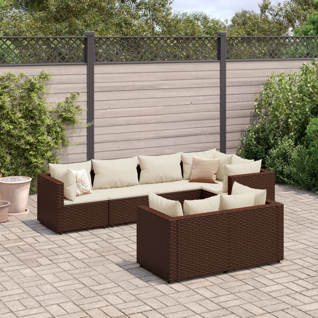 7-delige Loungeset met kussens poly rattan bruin is nu te koop bij PeponiXL, paradijselijk wonen!