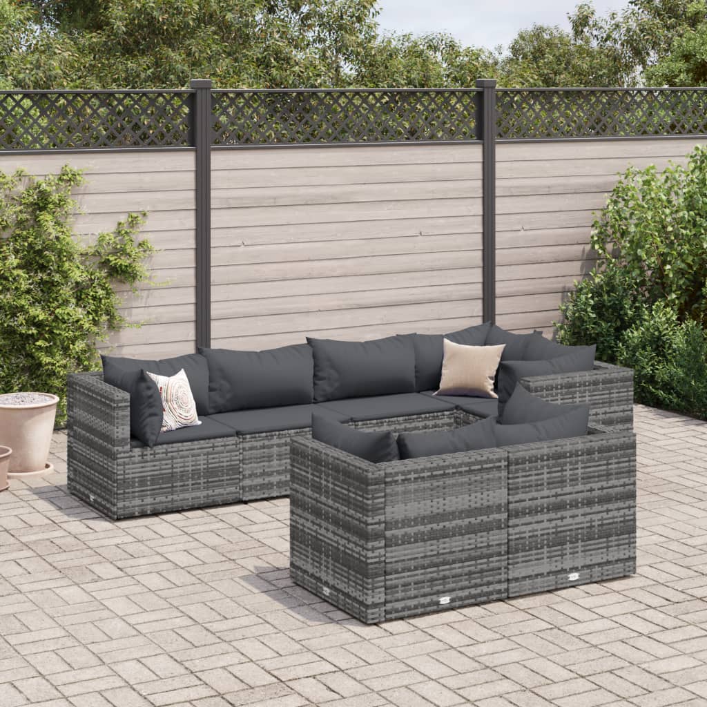 7-delige Loungeset met kussens poly rattan grijs is nu te koop bij PeponiXL, paradijselijk wonen!