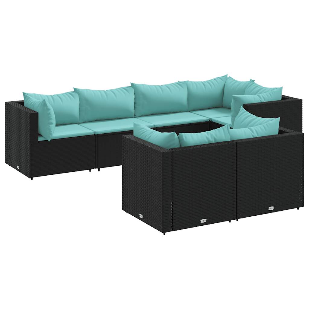 7-delige Loungeset met kussens poly rattan zwart is nu te koop bij PeponiXL, paradijselijk wonen!