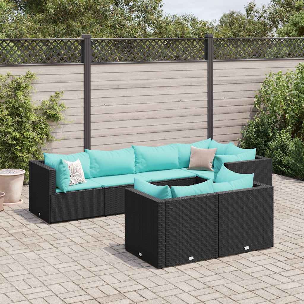 7-delige Loungeset met kussens poly rattan zwart is nu te koop bij PeponiXL, paradijselijk wonen!
