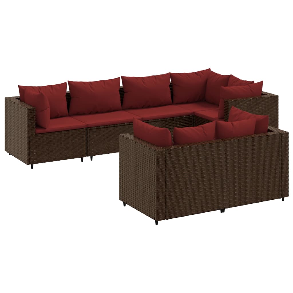 7-delige Loungeset met kussens poly rattan bruin is nu te koop bij PeponiXL, paradijselijk wonen!