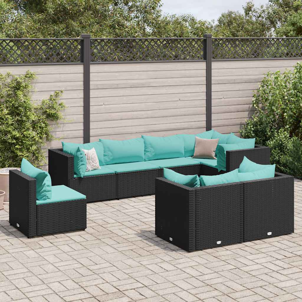 8-delige Loungeset met kussens poly rattan zwart is nu te koop bij PeponiXL, paradijselijk wonen!
