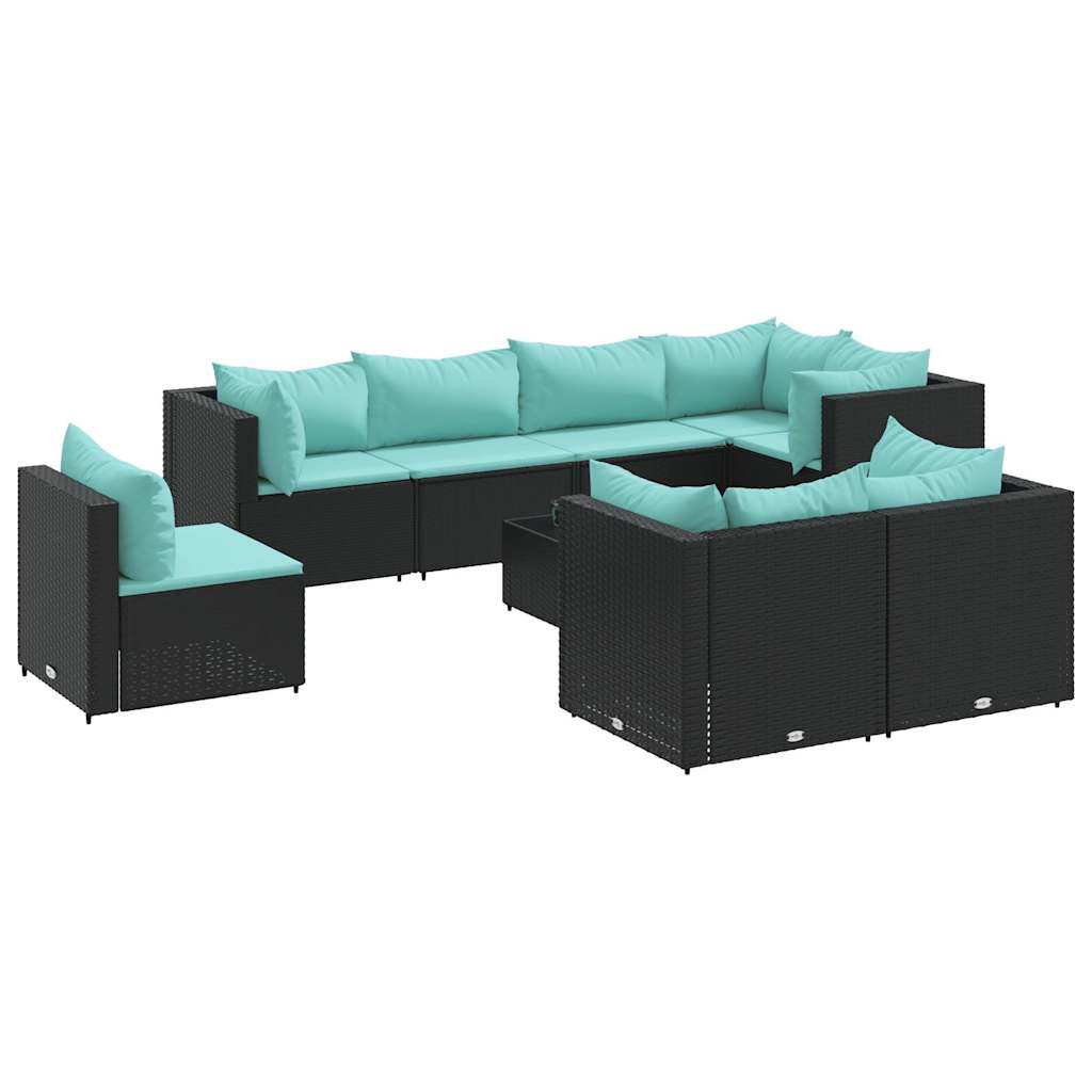 9-delige Loungeset met kussens poly rattan zwart is nu te koop bij PeponiXL, paradijselijk wonen!