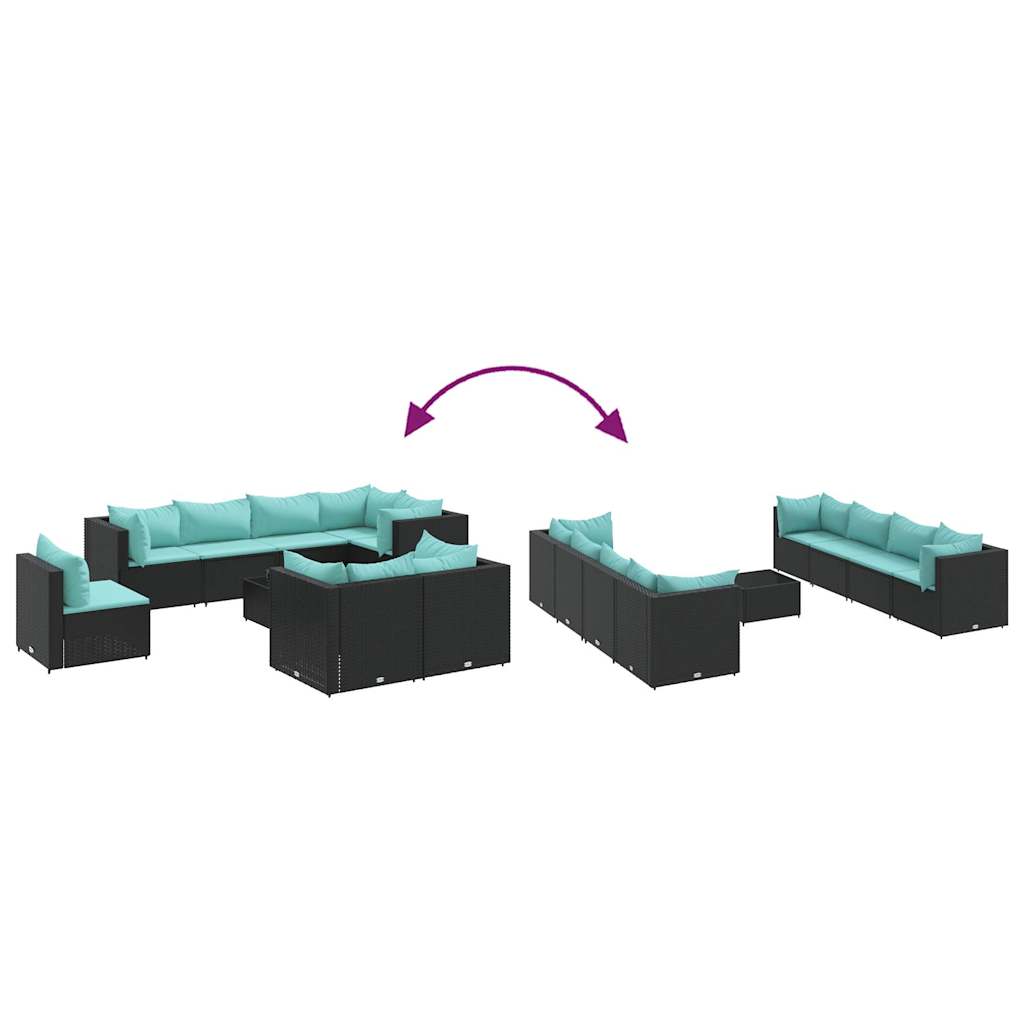 9-delige Loungeset met kussens poly rattan zwart is nu te koop bij PeponiXL, paradijselijk wonen!