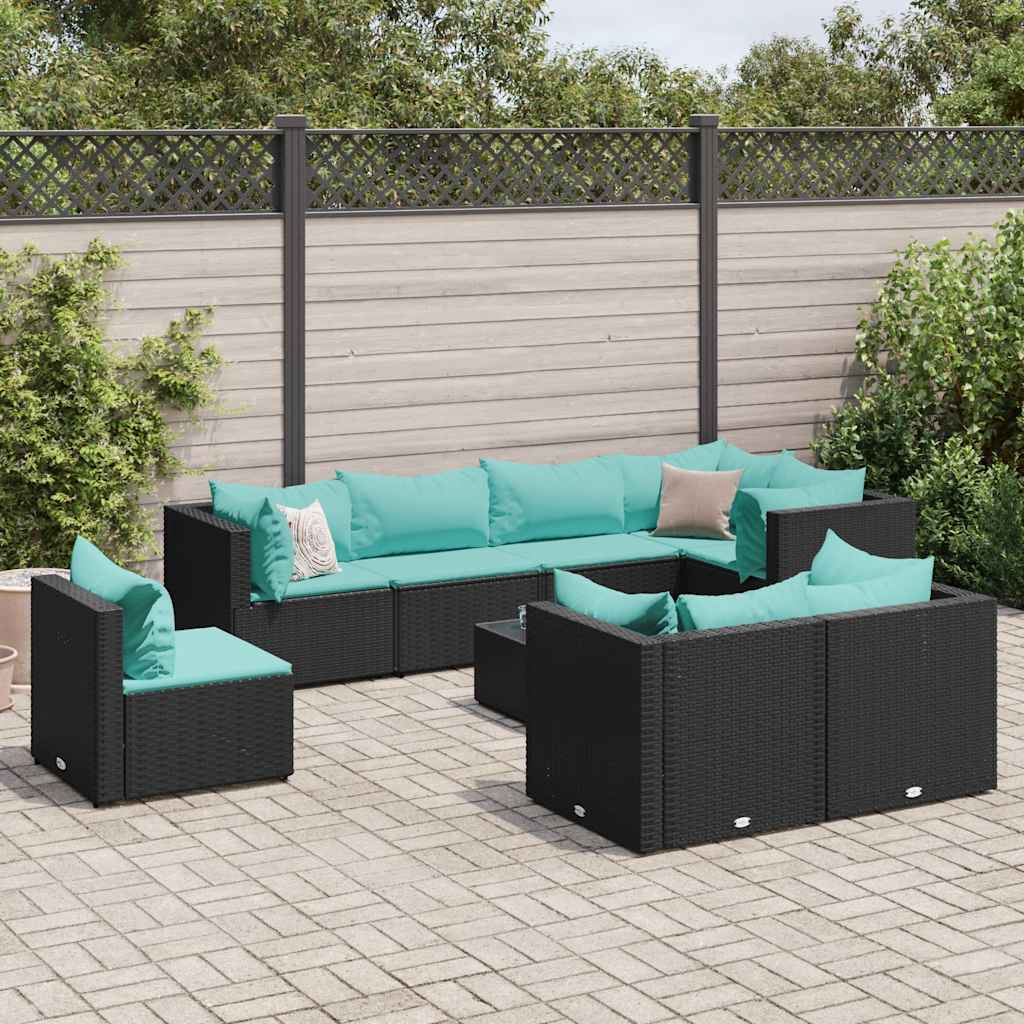9-delige Loungeset met kussens poly rattan zwart is nu te koop bij PeponiXL, paradijselijk wonen!