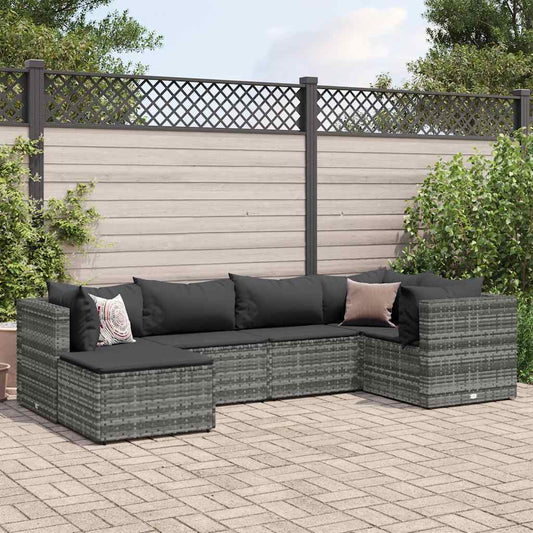 6-delige Loungeset met kussens poly rattan grijs is nu te koop bij PeponiXL, paradijselijk wonen!