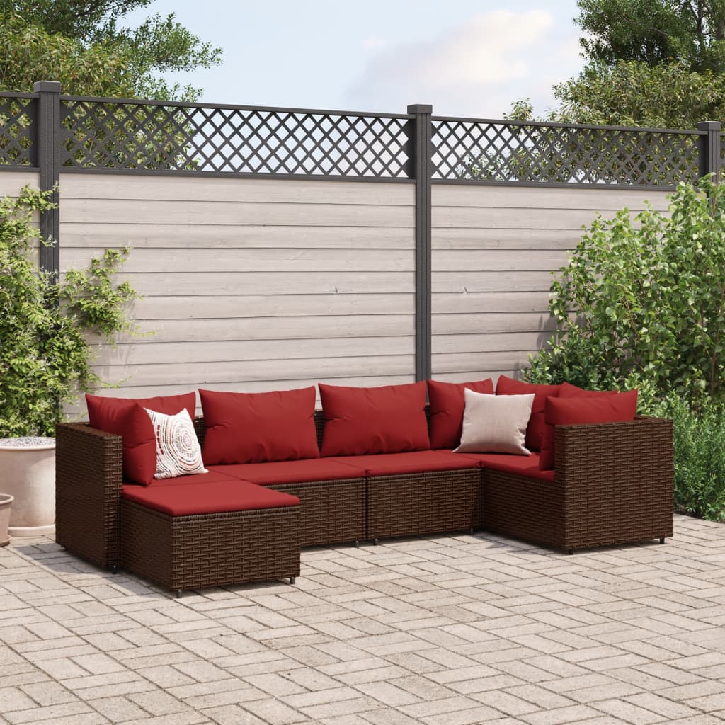 6-delige Loungeset met kussens poly rattan bruin is nu te koop bij PeponiXL, paradijselijk wonen!