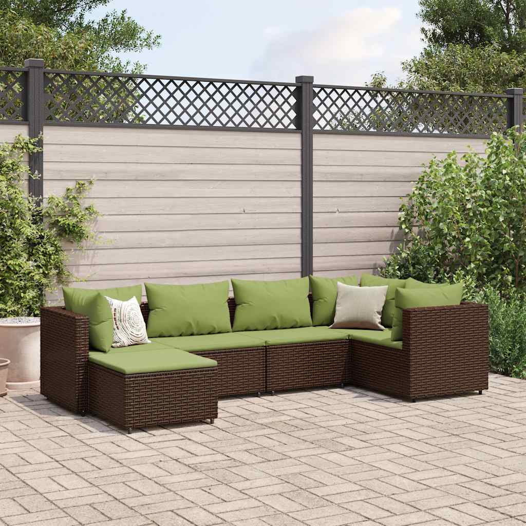 6-delige Loungeset met kussens poly rattan bruin is nu te koop bij PeponiXL, paradijselijk wonen!