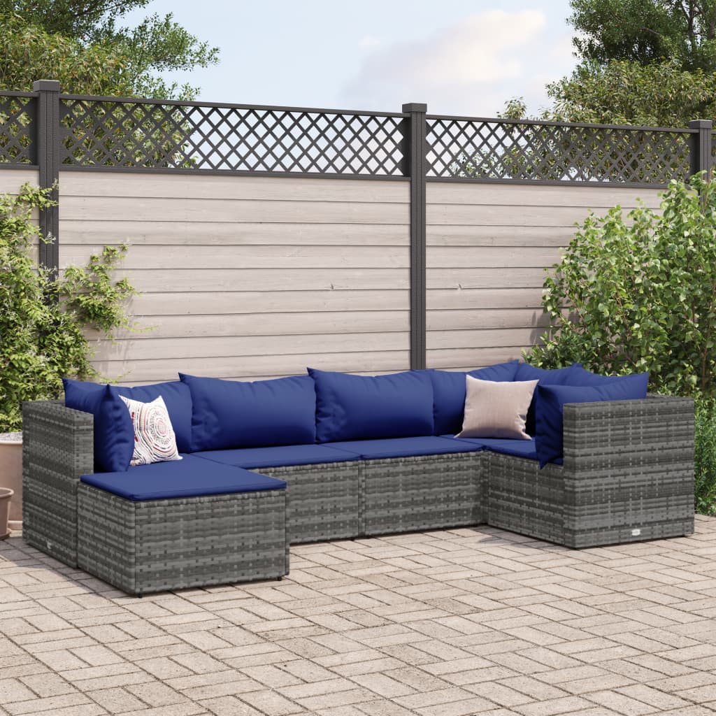 6-delige Loungeset met kussens poly rattan grijs is nu te koop bij PeponiXL, paradijselijk wonen!