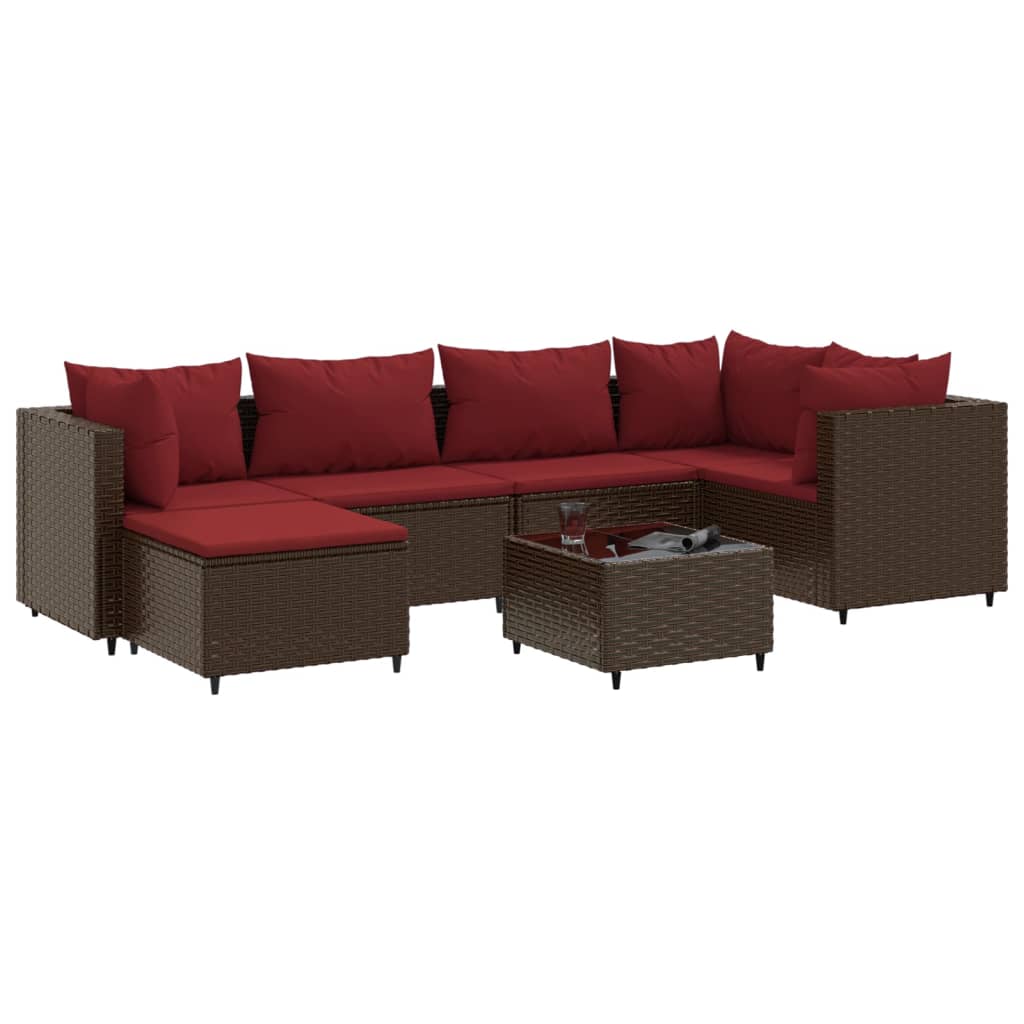7-delige Loungeset met kussens poly rattan bruin is nu te koop bij PeponiXL, paradijselijk wonen!