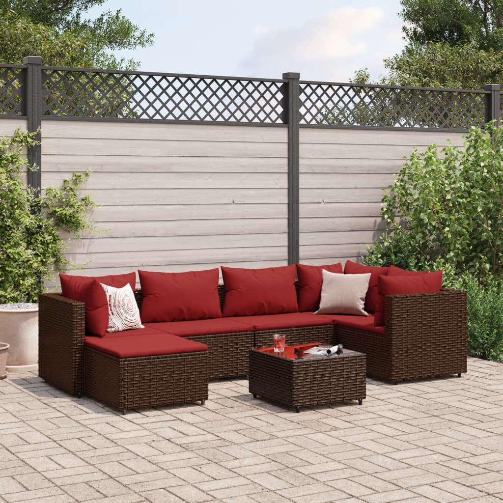 7-delige Loungeset met kussens poly rattan bruin is nu te koop bij PeponiXL, paradijselijk wonen!