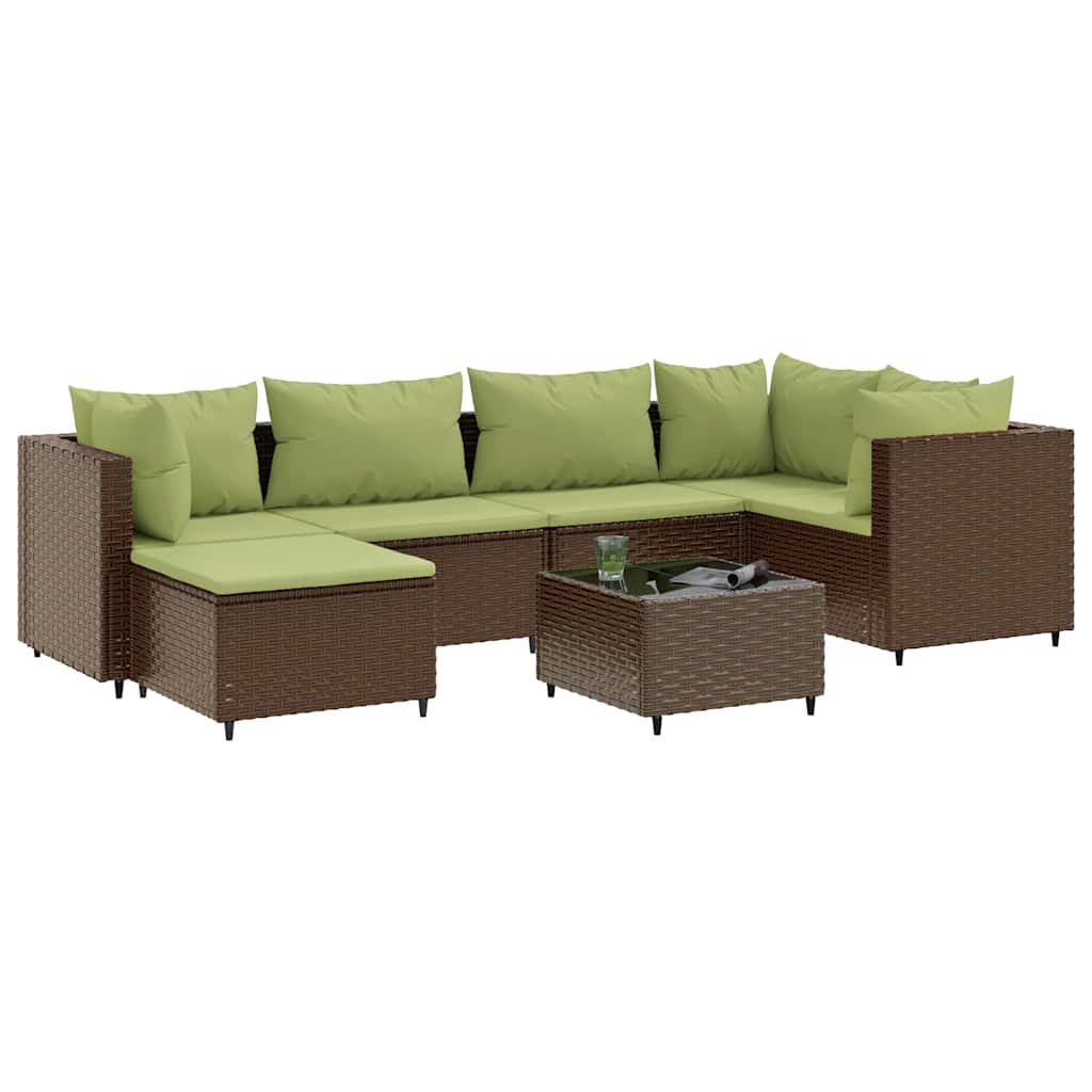 7-delige Loungeset met kussens poly rattan bruin is nu te koop bij PeponiXL, paradijselijk wonen!