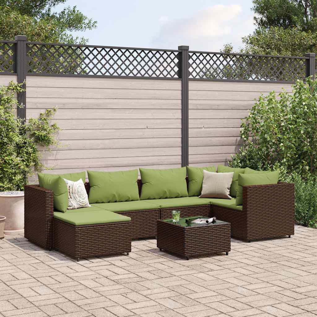 7-delige Loungeset met kussens poly rattan bruin is nu te koop bij PeponiXL, paradijselijk wonen!