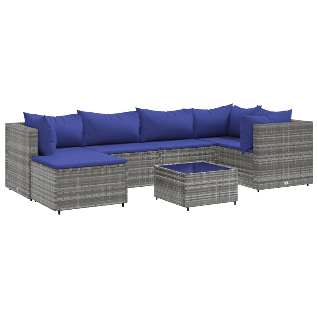 7-delige Loungeset met kussens poly rattan grijs is nu te koop bij PeponiXL, paradijselijk wonen!