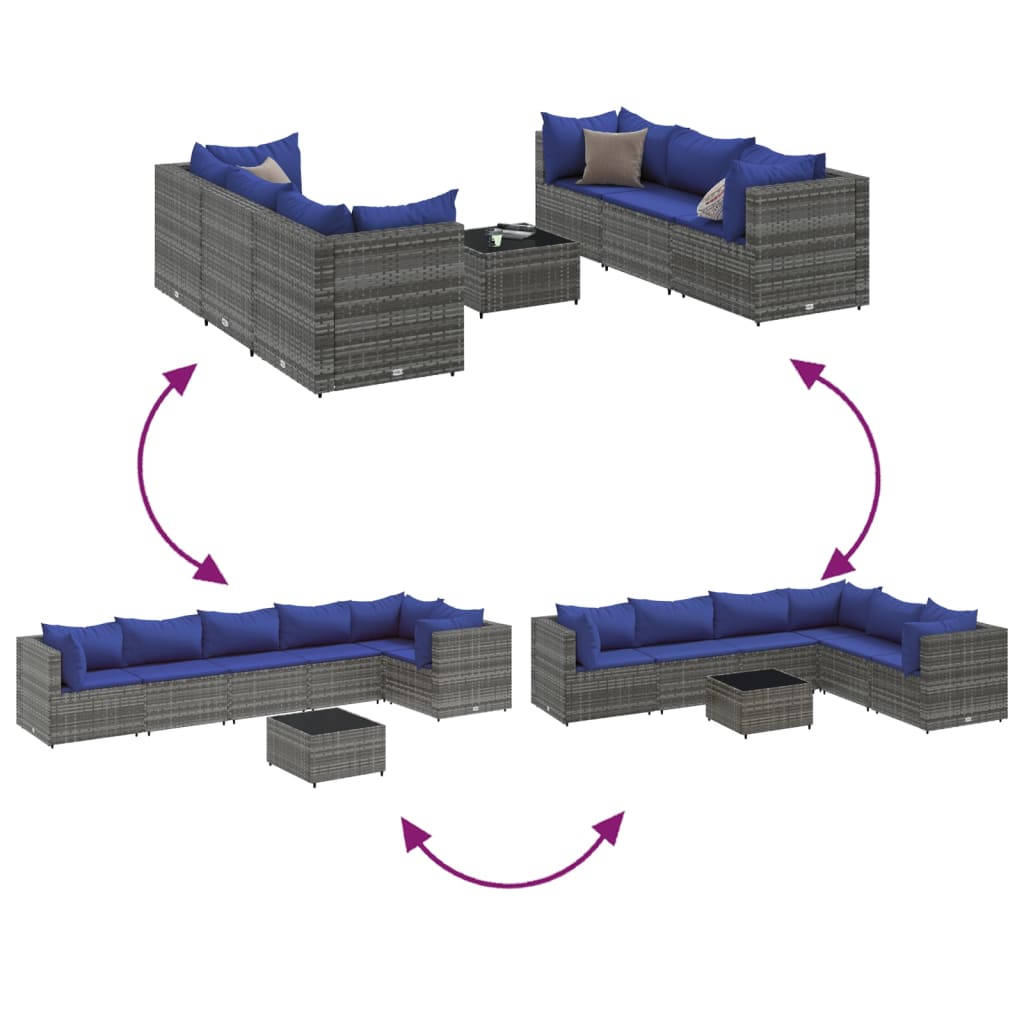 7-delige Loungeset met kussens poly rattan grijs is nu te koop bij PeponiXL, paradijselijk wonen!