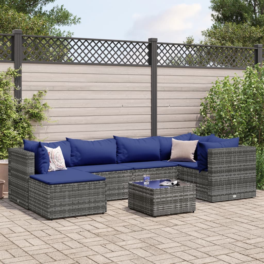 7-delige Loungeset met kussens poly rattan grijs is nu te koop bij PeponiXL, paradijselijk wonen!