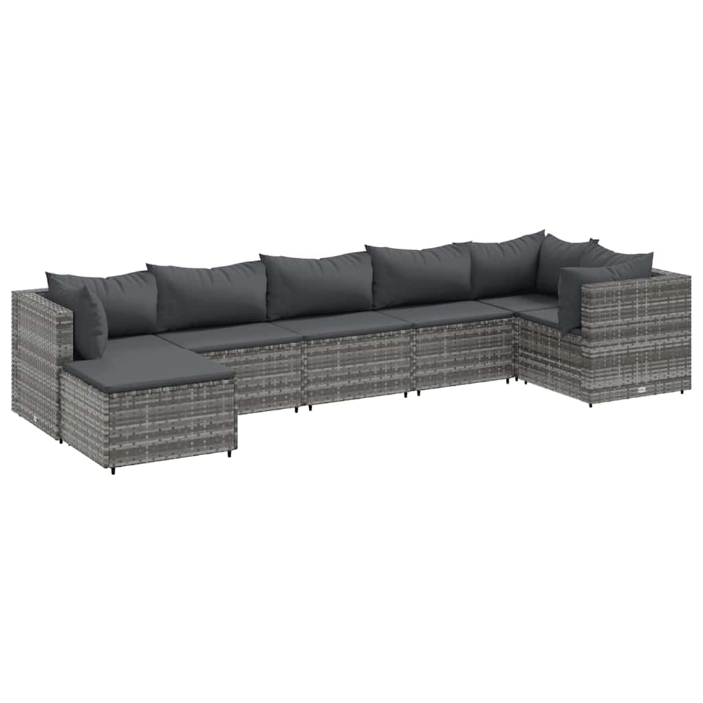 7-delige Loungeset met kussens poly rattan grijs is nu te koop bij PeponiXL, paradijselijk wonen!