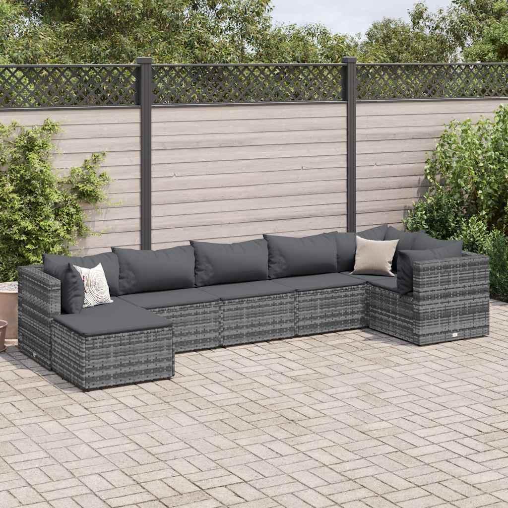 7-delige Loungeset met kussens poly rattan grijs is nu te koop bij PeponiXL, paradijselijk wonen!