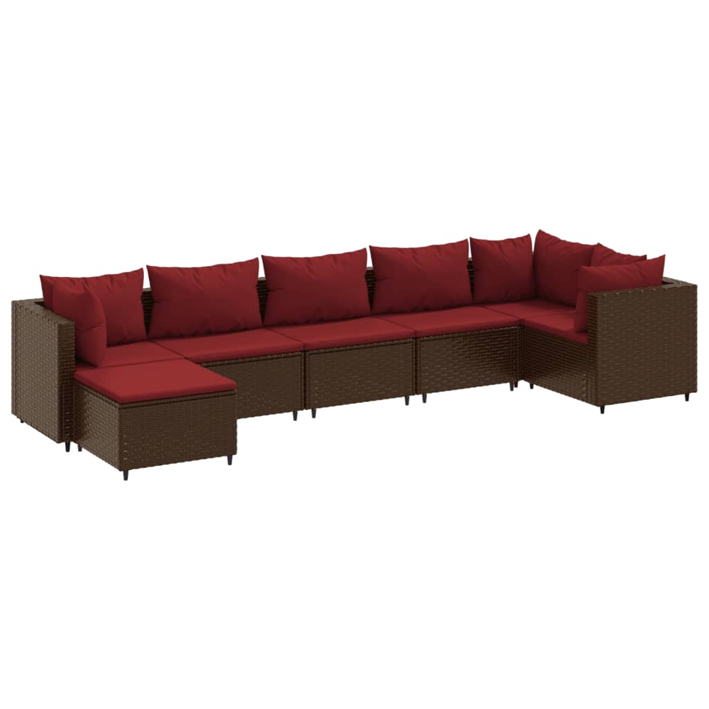 7-delige Loungeset met kussens poly rattan bruin is nu te koop bij PeponiXL, paradijselijk wonen!