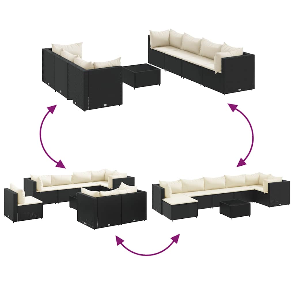 8-delige Loungeset met kussens poly rattan zwart is nu te koop bij PeponiXL, paradijselijk wonen!