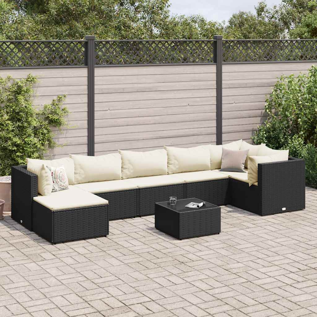8-delige Loungeset met kussens poly rattan zwart is nu te koop bij PeponiXL, paradijselijk wonen!