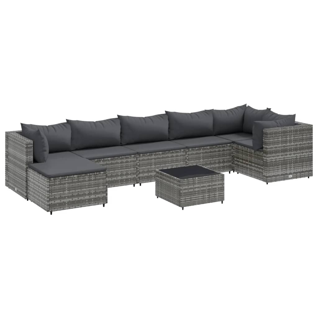 8-delige Loungeset met kussens poly rattan grijs is nu te koop bij PeponiXL, paradijselijk wonen!
