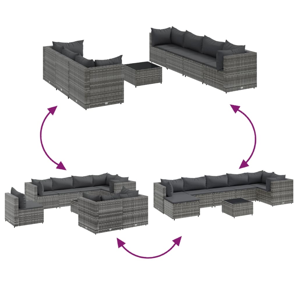8-delige Loungeset met kussens poly rattan grijs is nu te koop bij PeponiXL, paradijselijk wonen!
