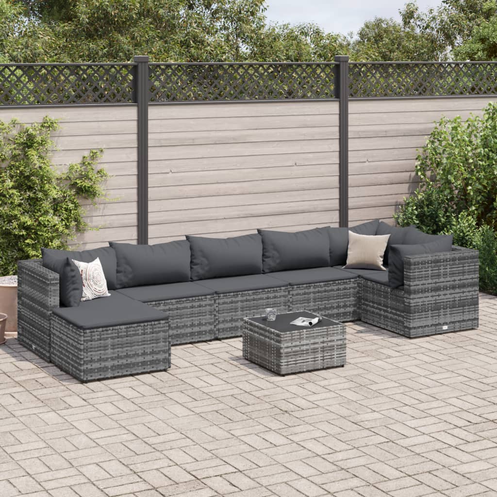 8-delige Loungeset met kussens poly rattan grijs is nu te koop bij PeponiXL, paradijselijk wonen!