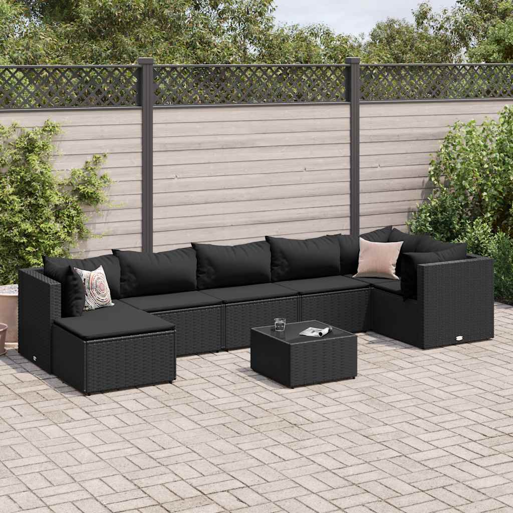 8-delige Loungeset met kussens poly rattan zwart is nu te koop bij PeponiXL, paradijselijk wonen!