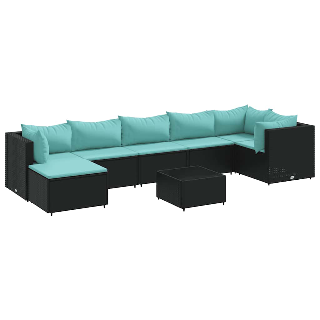 8-delige Loungeset met kussens poly rattan zwart is nu te koop bij PeponiXL, paradijselijk wonen!