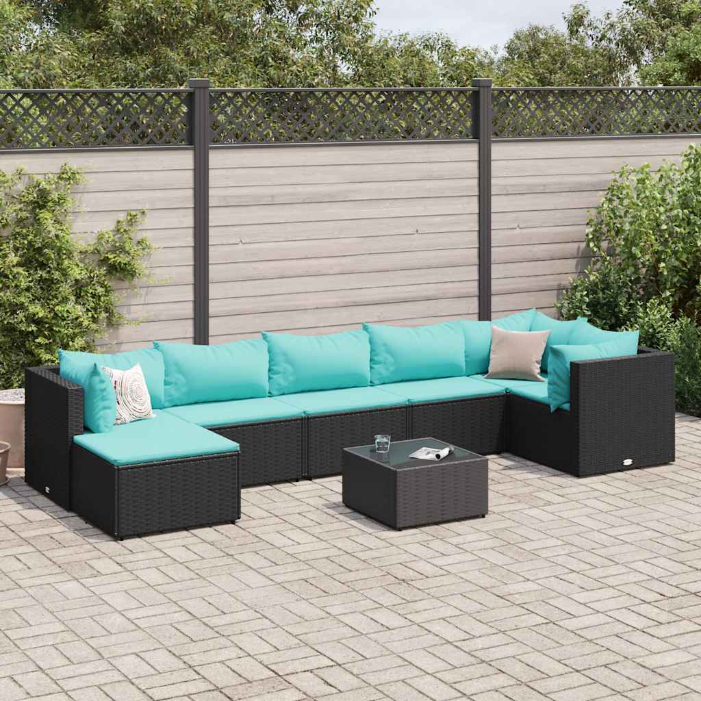 8-delige Loungeset met kussens poly rattan zwart is nu te koop bij PeponiXL, paradijselijk wonen!