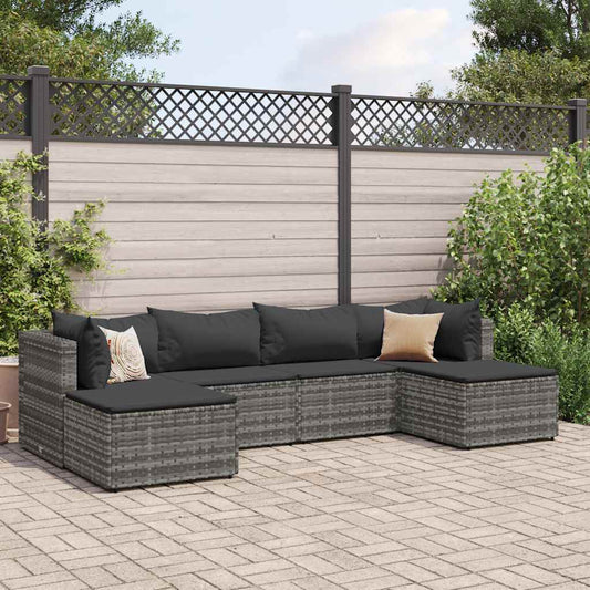 6-delige Loungeset met kussens poly rattan grijs is nu te koop bij PeponiXL, paradijselijk wonen!