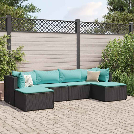 6-delige Loungeset met kussens poly rattan zwart is nu te koop bij PeponiXL, paradijselijk wonen!