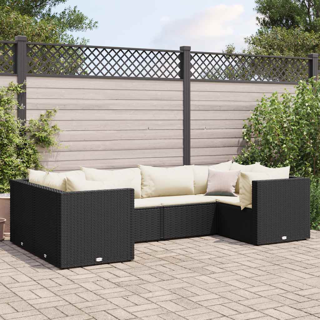 6-delige Loungeset met kussens poly rattan zwart is nu te koop bij PeponiXL, paradijselijk wonen!