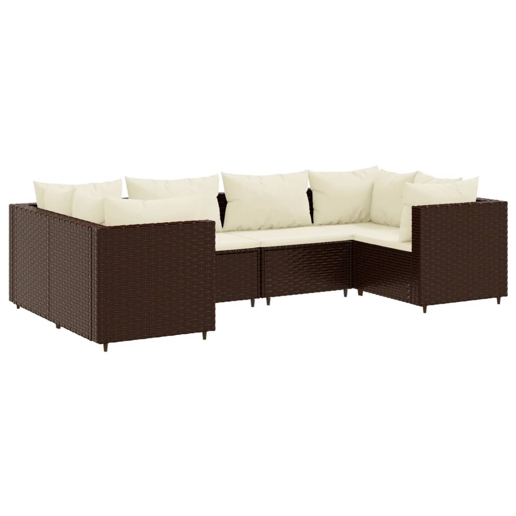 6-delige Loungeset met kussens poly rattan bruin is nu te koop bij PeponiXL, paradijselijk wonen!