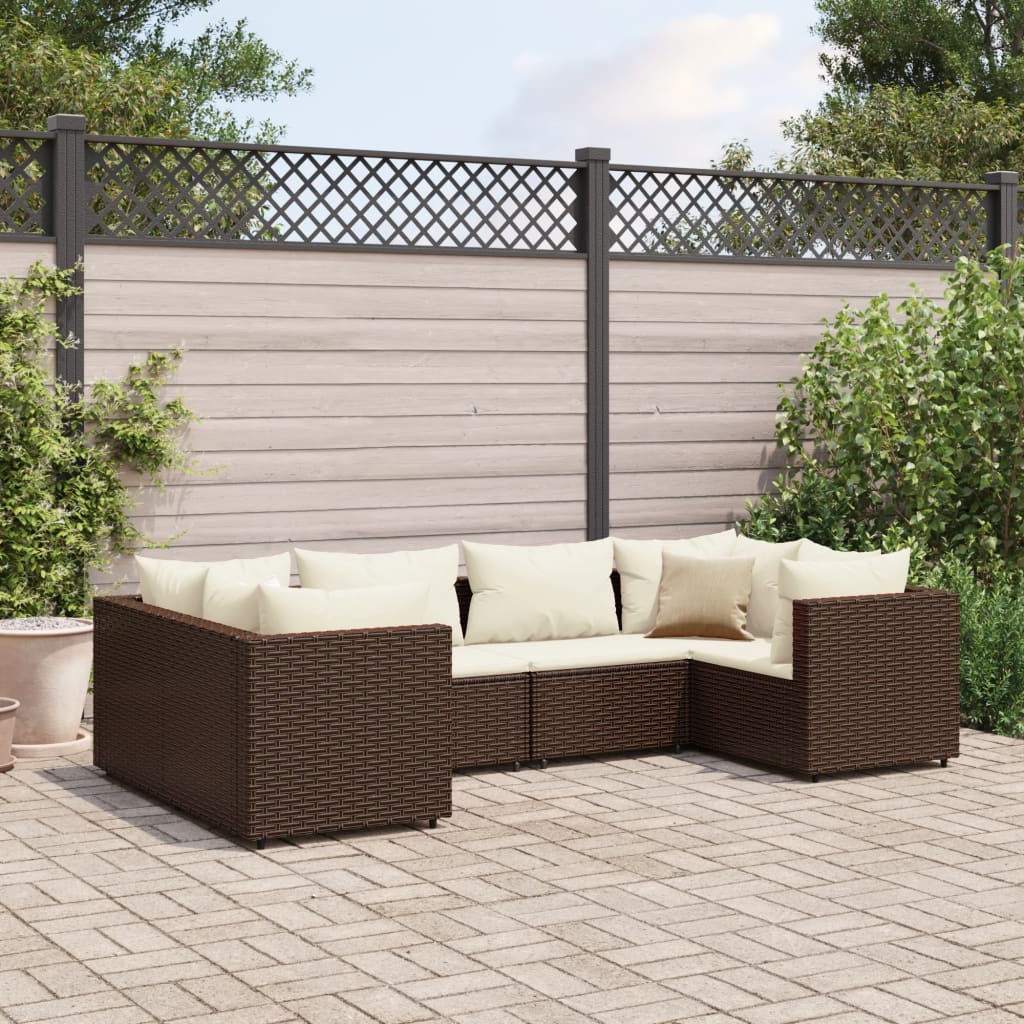 6-delige Loungeset met kussens poly rattan bruin is nu te koop bij PeponiXL, paradijselijk wonen!