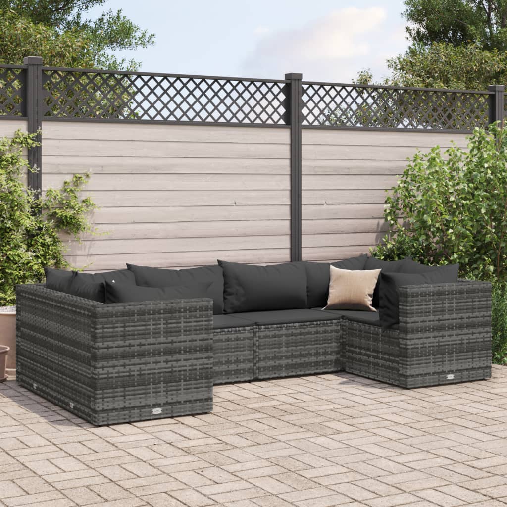 6-delige Loungeset met kussens poly rattan grijs is nu te koop bij PeponiXL, paradijselijk wonen!