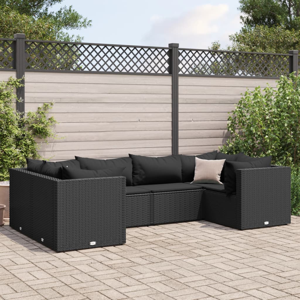 6-delige Loungeset met kussens poly rattan zwart is nu te koop bij PeponiXL, paradijselijk wonen!