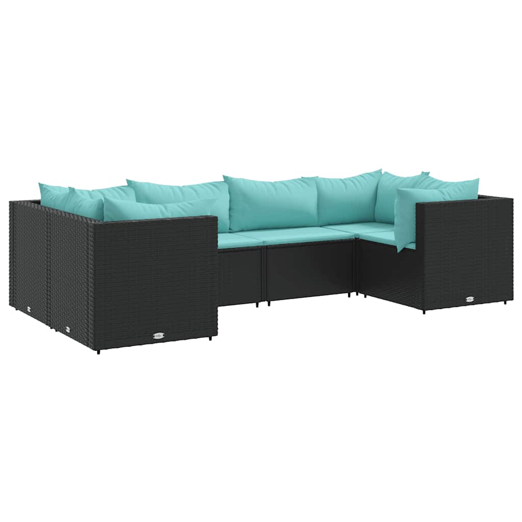 6-delige Loungeset met kussens poly rattan zwart is nu te koop bij PeponiXL, paradijselijk wonen!